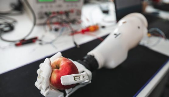 A 3D printed arm holding an apple